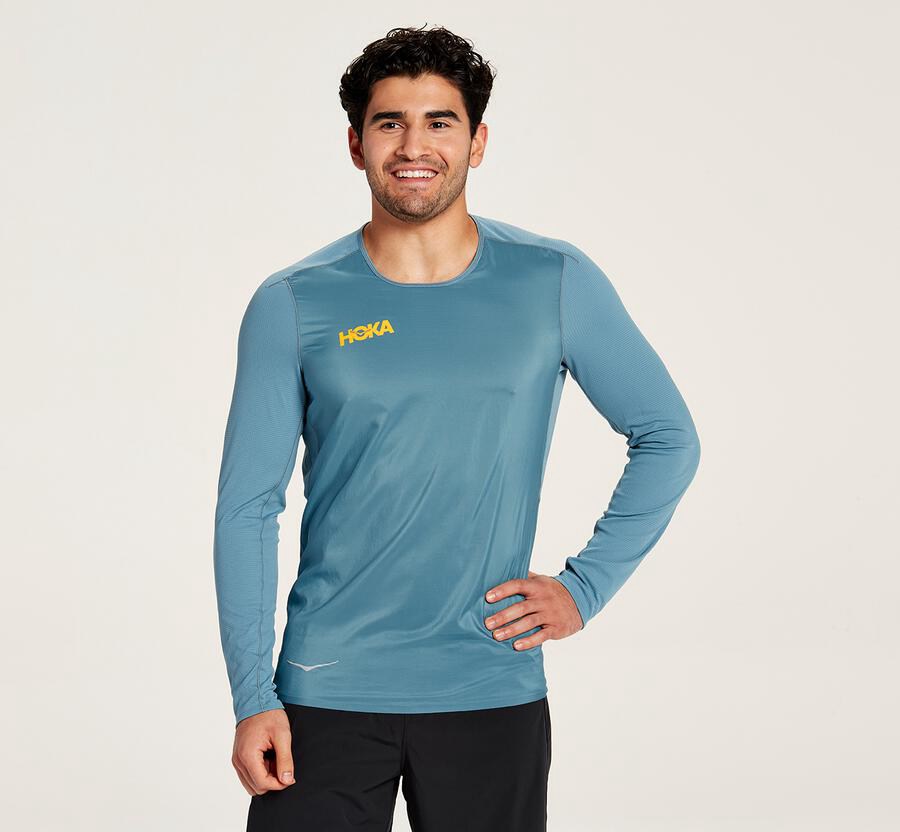 Hoka One One Mens Tops - Wind - Blue - DAEU36021